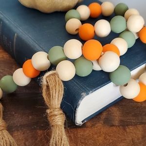 Handmade, Fall wood bead garland, 24 inches long